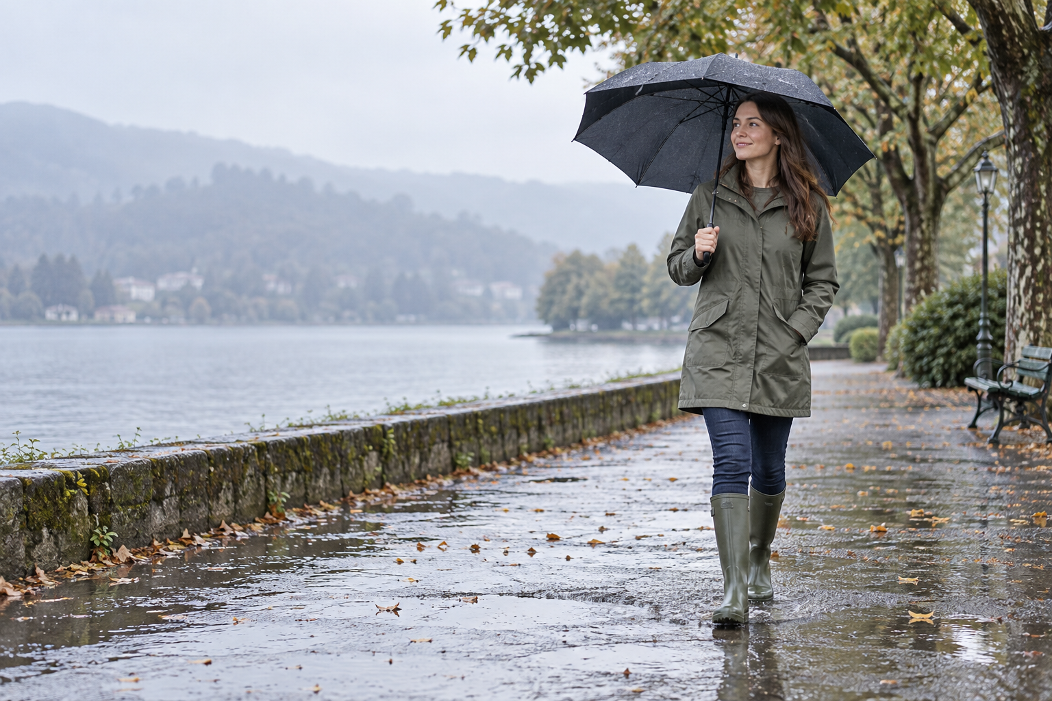 Rain boots in use